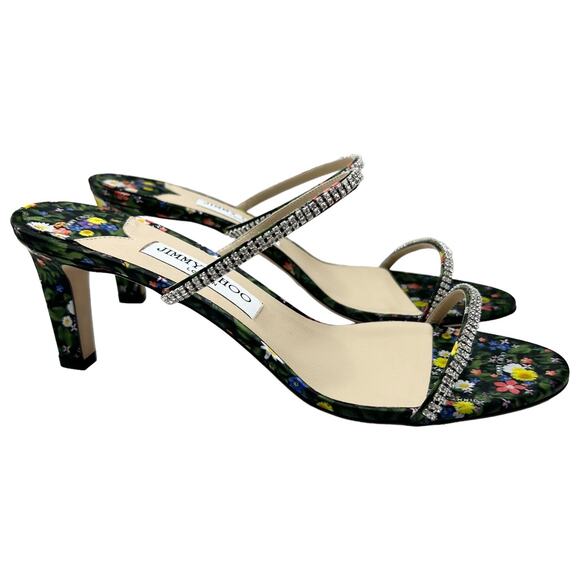 JIMMY CHOO Brea 65 Crystal Embellished Sandals EU 40 US 10 Floral Satin Mules - Picture 2 of 15